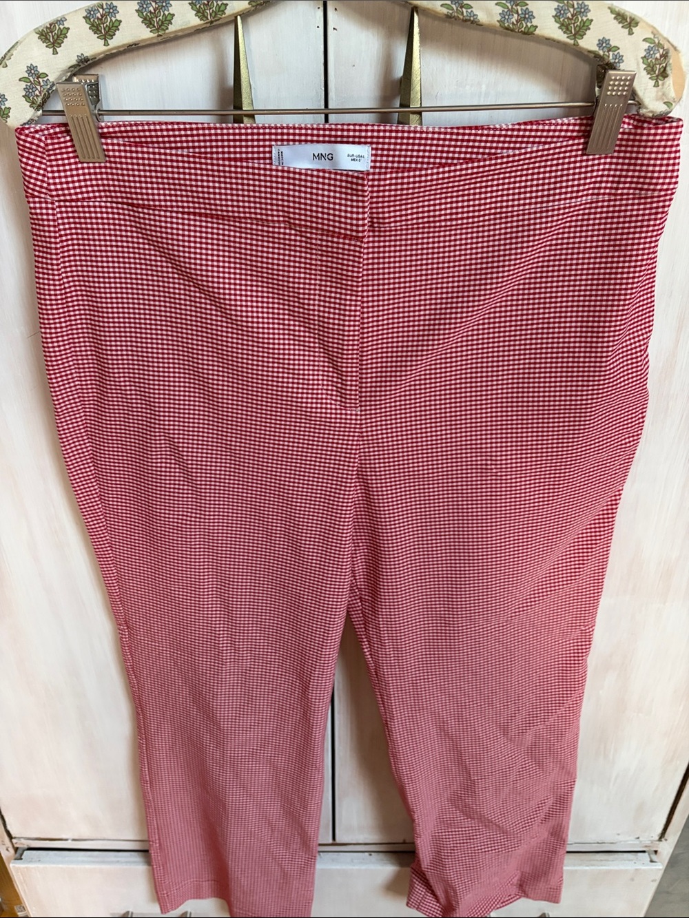 Mango Red Gingham Straight Pants